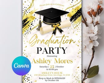 Graduation Party Invitation 2026, Class of 2026 Announcement, Printable Grad Card, Editable Canva Template
