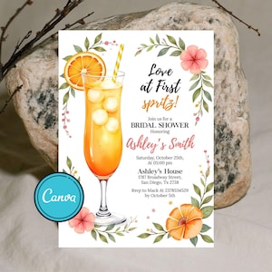 Love at First Spritz Bridal Shower Invitation, Aperol Spritz Bridal Shower Invite, Citrus Bridal Brunch, Orange Bridal Shower Bright Florals