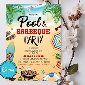 BBQ Pool Party Invitation: Summer Backyard Invite (Canva Template)