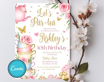 Tea Party Birthday Invitation: Pink Floral Teacup Design (Digital Printable)