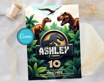 Dinosaur Party Invitation, Dinosaur World Invite, Dino Boy Birthday Party, T-Rex Party Invite, Jurassic 1st 3rd 5th Birthday, Editable Canva