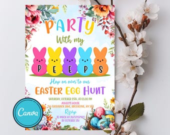 Easter Egg Hunt Invitation: Bunny Party, Editable Canva Template (Digital Download)