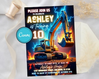 Construction Truck Birthday Invitation: Editable Template (Digital Download)