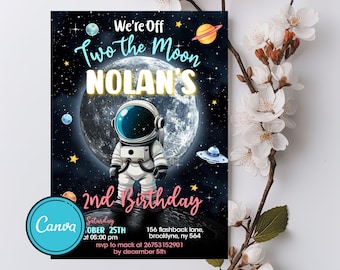 Two The Moon Birthday Invitation: Galaxy Second Birthday (Digital Download)