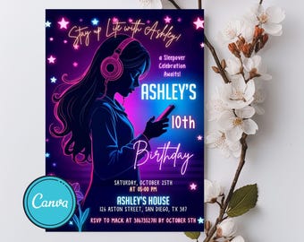 Editable Sleepover Birthday Invitation: Girl Pajama Party (Canva Digital Printable)