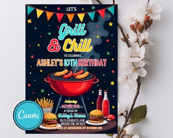 Editable BBQ Birthday Invitation Template: 5x7 Canva Design (Digital Download)