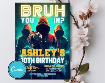 Bruh Neon Birthday Invitation: Editable Teen Party Template (Digital)
