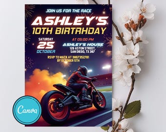 Editable Motocross Birthday Invitation: Canva Template (Digital Download)