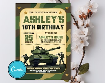 Editable Military Birthday Invitation Template: Army Party (5x7 Digital Download)