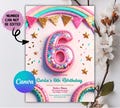 6th Birthday Invitation Girl, Rainbow Sequin Glitter Invite for Girls Party, Girls Pink Birthday Invite, Editable Canva Template