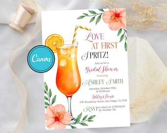 Bridal Shower Spritz Bar Sign: Citrus Aperol, Pink (Digital Download 5x7in Canva Template)