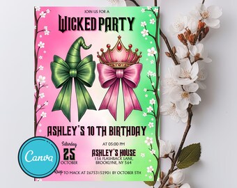 Wicked Birthday Party Invitation: Elphaba & Glinda Theme (Digital Download)