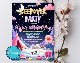Sleepover Birthday Invitation: Glamping Tent, Pajama Party (Digital Printable)