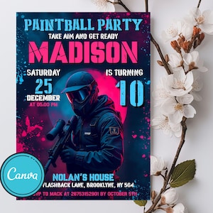 Editable Paintball Birthday Invitation, Paintball Invitation, Paintball Party, Paintball Invite instant Download, Digital CANVA
