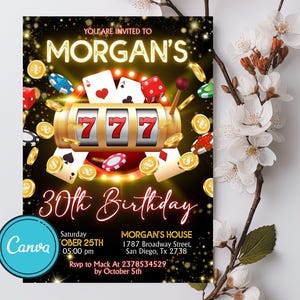 Casino Birthday Invitation, 21st 30th 40th 50th Poker Birthday Party, Casino Night, Casino Retirement, Playing Cards Poker, Instant Download
