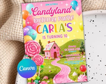Sweet Celebration Birthday Invitation, Candy Land Invitation, Candy Birthday Party Invitation, Candyland, Editable Canva Template