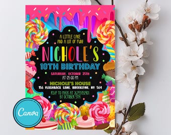 Editable Candy Land Birthday Invitation: Canva Template (Digital Download)