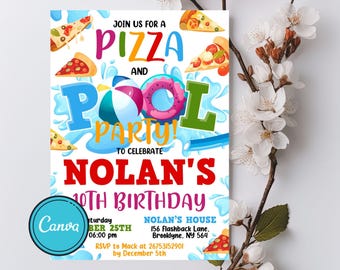 Editable Pizza Pool Party Invitation: Canva Template (Digital Download)