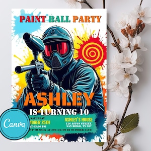 Editable Paintball Birthday Invitation, Paintball Invitation, Paintball Party, Paintball Invite instant Download, Digital CANVA