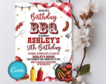 Rustic BBQ Birthday Invitation: Chill & Grill, Editable Canva Template