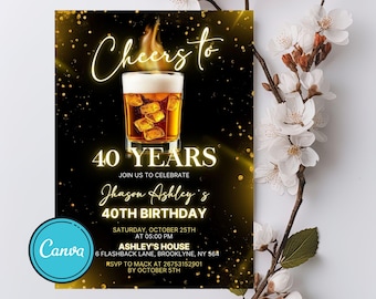 Cheers and Beers Birthday Invitation: Editable Mens Party (Digital Download)