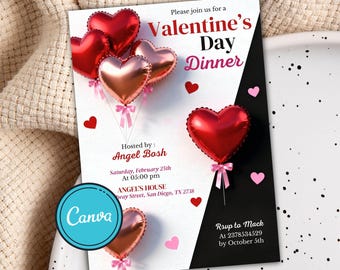 Valentine's Day Party Invitation Templates, Editable Valentines Brunch party Invite, Valentines Heart Dinner Party Card Digital invitation