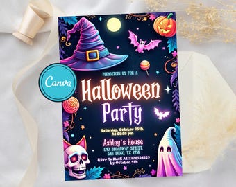 Neon Halloween Costume Party Invitation: DIY Canva Template (Digital Download)
