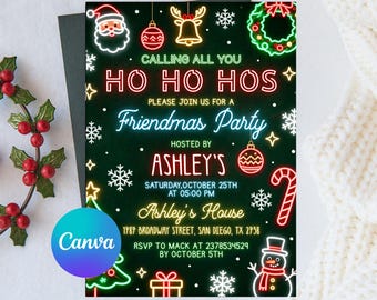 Friendsmas Funny Invitation, Christmas Funny Invitation, Ho Ho Hos Invitation, Adult Holiday Party Invite, Friendsmas Party, Editable Canva
