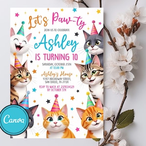 Editable Cat Birthday Invitation, Cat Theme Birthday Invitation, Are You Kitten Me Birthday, Paw-ty Birthday Invite, Printable Cat Invites