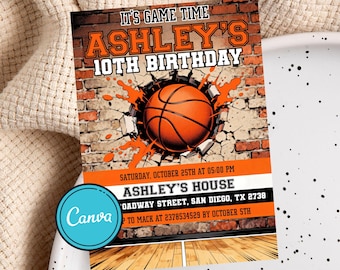 Basketball birthday Invitation, birthday invitation, Boys Girls Basketball Invite, sport birthday invite, Basketball Invite, Canva Editable