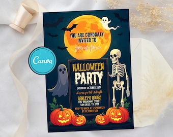 Spooky Halloween Birthday Invitation: Editable Canva Template (5x7 Digital Download