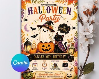 Halloween Party Invitation, Spooky Halloween Invitation, Gothic Halloween Invite, Spooky Haunted House Evite, Editable Canva Template