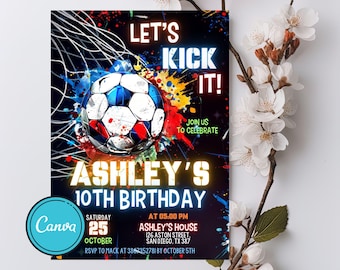 Editable Soccer Birthday Invitation: Canva Template (Digital)