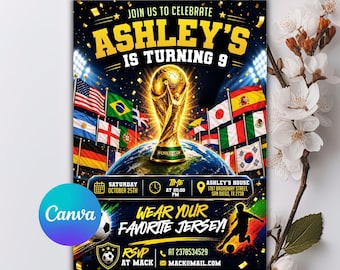 World Cup 2026 Soccer Party Invitation, Football 9th Birthday Invitation, Watch Party Invite, Fifa Match Party, Futbol Bday, Editable Canva