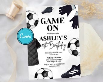Soccer Birthday Invitation, Editable Soccer Party Invite, Sports Theme, Kids Football Birthday, Instant Download, Digital Template