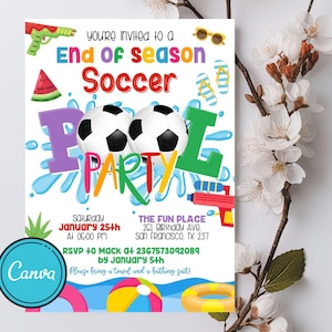 Soccer Pool Party Invitation, Boy Pool Party, Soccer and Pool Party Invite, Swimming Party, Instant Download