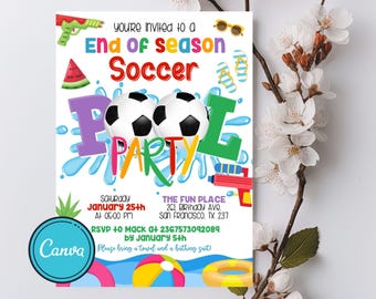 Soccer Pool Party Invitation: Editable Canva Template (Digital Download)