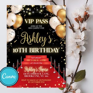 Editable Red Carpet Birthday Invitation, Red Carpet Event Hollywood Invitation, Red Carpet Party, Digital Printable Invitation
