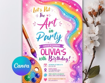 Art Party Birthday Invitation, Paint Party Invite, Watercolor Arts and Crafts Birthday, Painting Celebration, Editable Canva Template