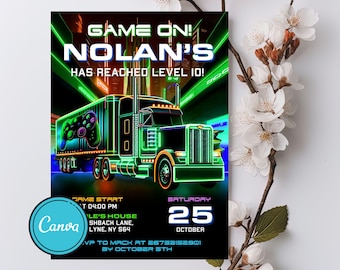 video game birthday invitation digital download Video Game Truck Birthday Party Invitation instant Digital Download Gamer Birthday Invite