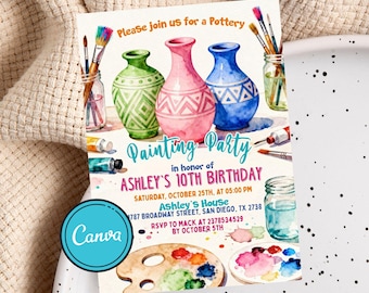 Editable Pottery Art Birthday Party Invitation, Potter Painting Birthday Party Invite, Painting Artist Birthday, Instant Download
