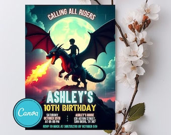 Fantasy Dragon Birthday Invitation: Editable Canva Template (Digital)