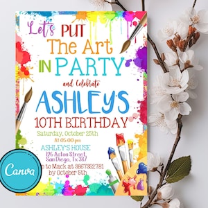 Editable Art Birthday Party Invitation, Art in Party Birthday Party Invite, Art Painting Artist Birthday Mobile Invitation, Instant Download