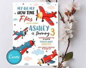 Airplane Birthday Invitation: Time Flies Theme (Digital Download)