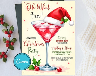 Åh, vilken rolig inbjudan till jultomten, julcocktailinbjudan, högtidscocktailinbjudan, julinbjudan, cocktailparty
