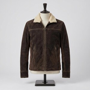 Men's Dark Brown Suede Jacket | Shearling Sherpa Collar Trucker Bomber Coat | Western Biker Style image 2