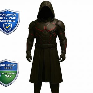 Futuristic Black Leather Cloak | Cyberpunk Armored Cosplay