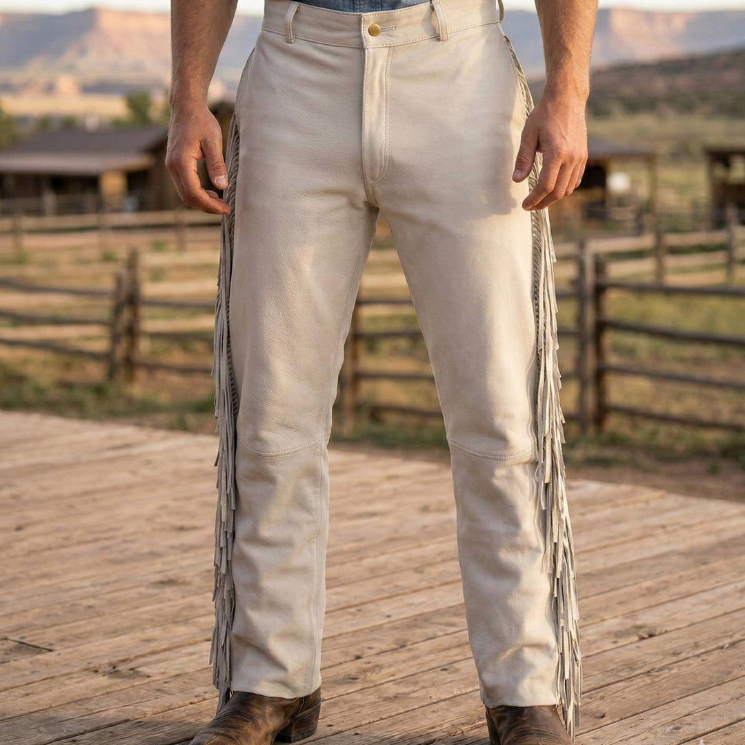 White Suede Fringe Leather Pants | Western Cowboy Rodeo Tassel Chaps ...
