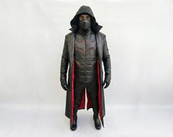 Handmade Leather Superhero Costume Black | Gothic Armour Outfit Cosplay | Tactical Hooded Suit for Men | Slimfit Superhero Bodysuit