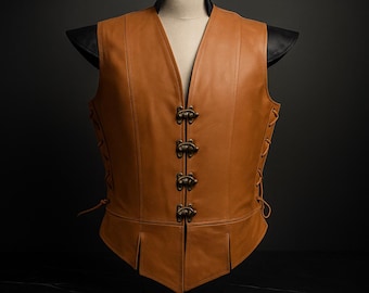 Handmade Brown Leather Renaissance Vest: Steampunk Pirate Costume